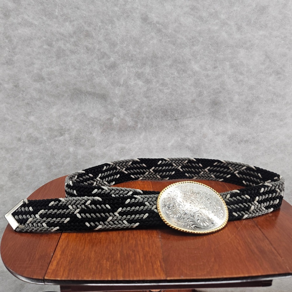 Nocona‎ Buckles Western Cowboy Belt Oval Engraved Braided Black Gray White 38"